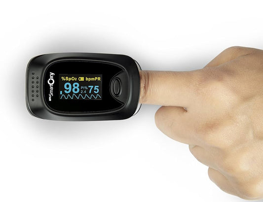 Fingertip pulse oximeter.