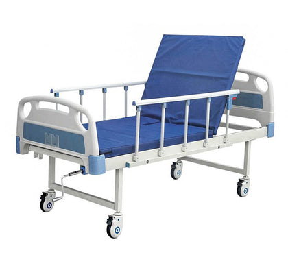 Single Crank Manual Hospital Bed with Waterproof Medical Mattress -Blue