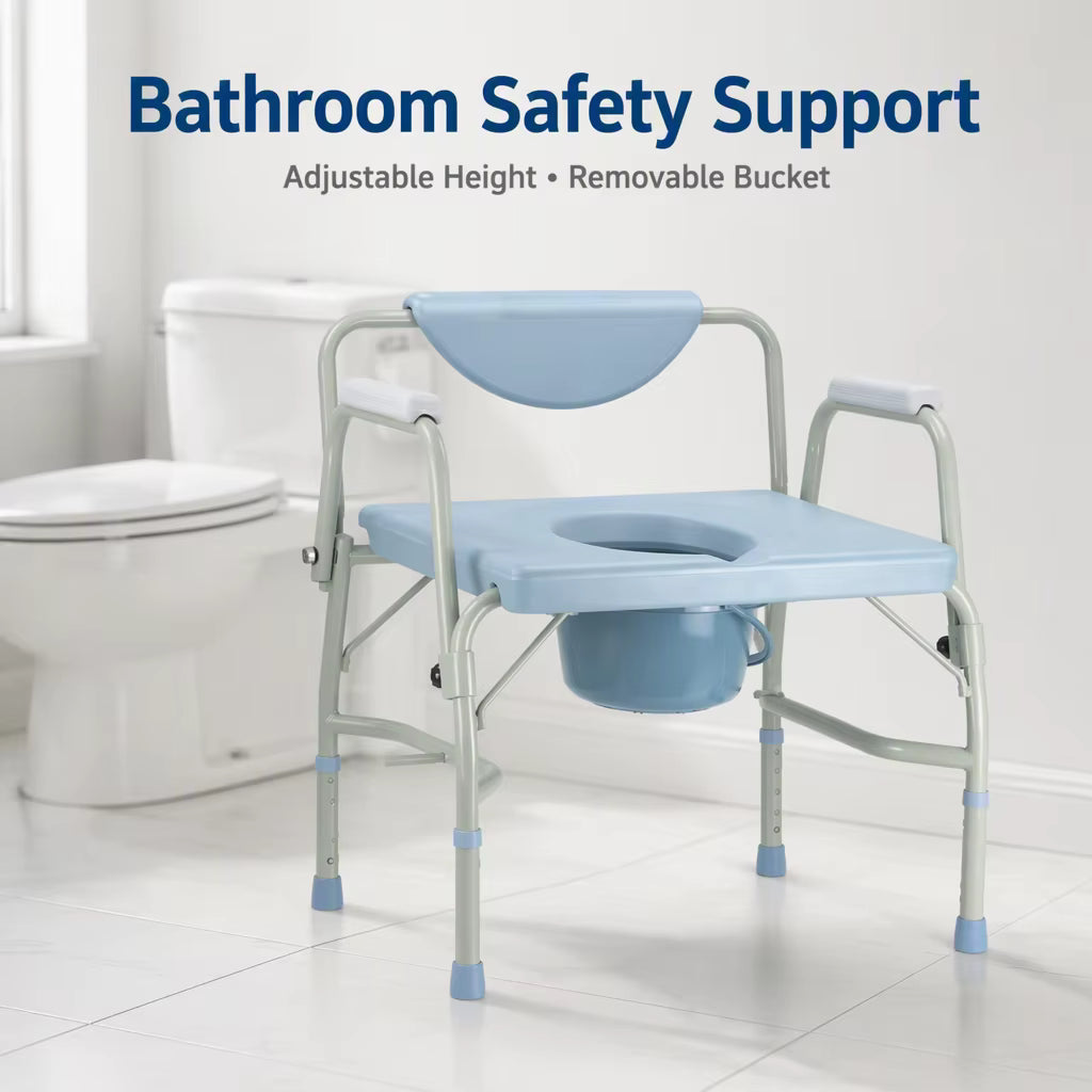 Extra Wide Adult Commode Chair – Adjustable Height Bathroom Safety Aid