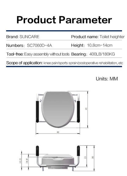 Raised Toilet Seat - Universal Fit with Detachable Armrests and Lid