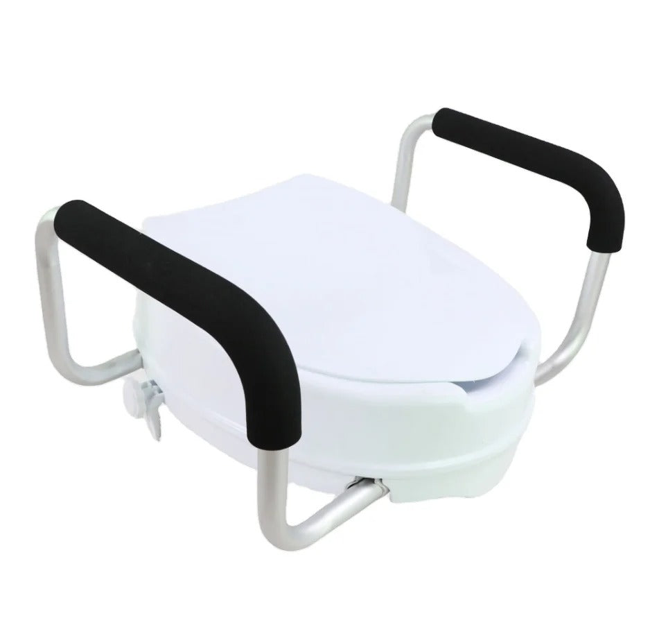 Raised Toilet Seat - Universal Fit with Detachable Armrests and Lid